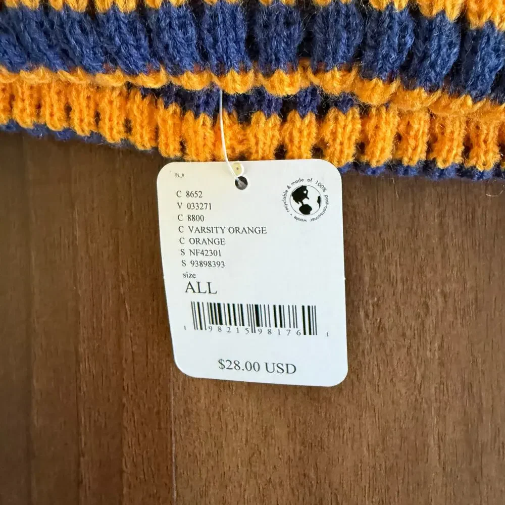 NWT FP Movement Stripe it Up Cool Down Beanie in Varsity Orange Blue Stripe